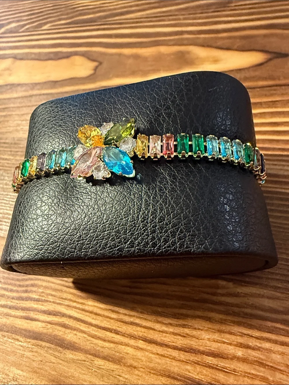 Gold Plated Multicolor Crystal Flower Tennis Bracelet - Women Jewelry